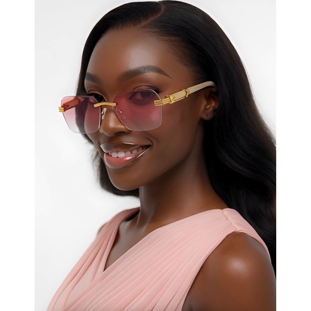 Women Sunglasses Gold Marble Frame Pink Gradient Lens UV400 Lady's Driving Gafas